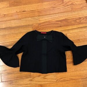 Chic Black Women's Blazer with Bow Accent
